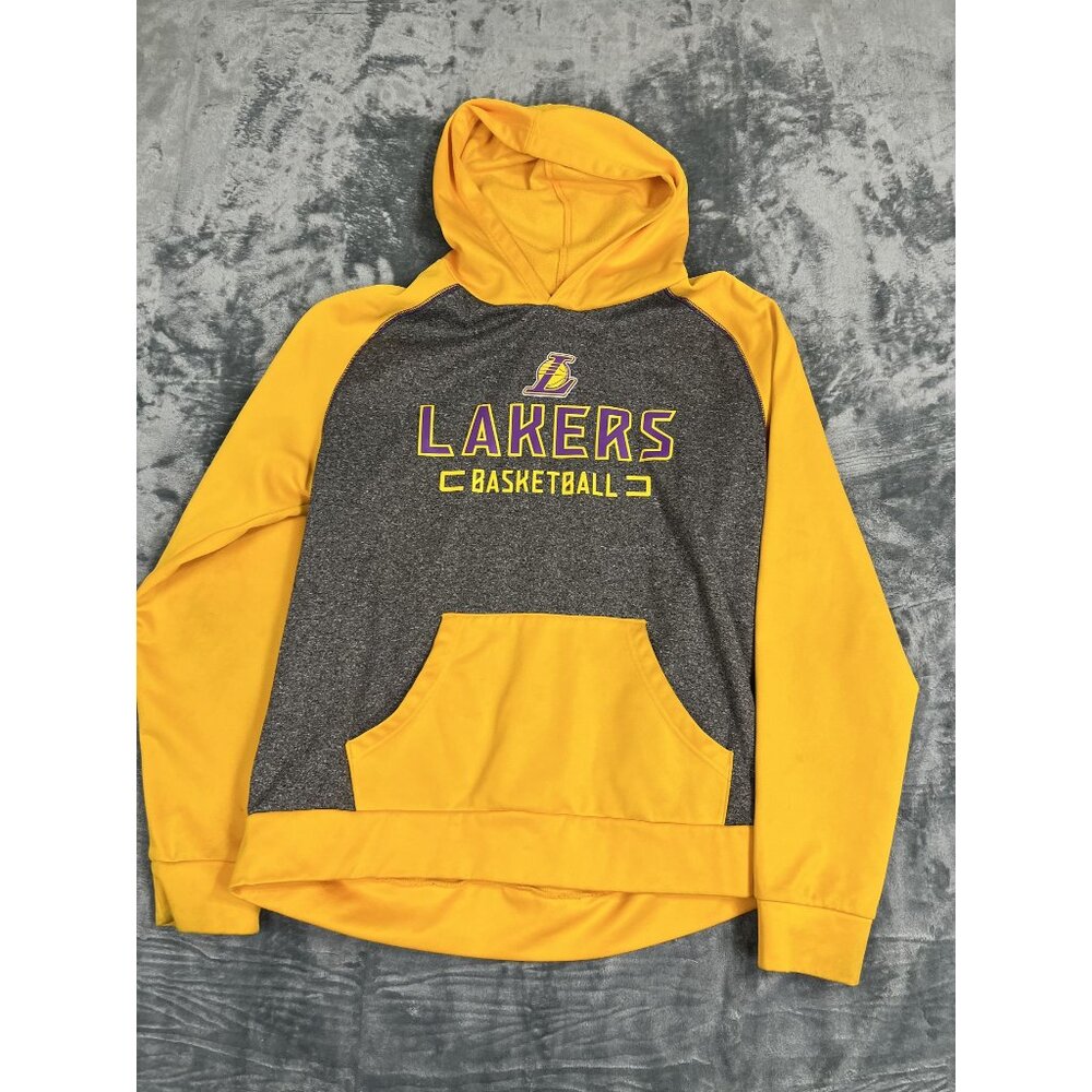 Los Angeles Lakers Basketball Hoodie Fanatics Yellow & Gray Fleece Mens L